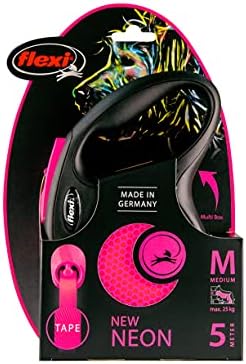 Flexi New Neon Tape Pink Medium 5m Retractable Dog Leash/Lead for Dogs up to 25kgs/55lbs