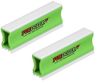 FurDozer Pet Hair Remover & Auto Detailing Tools - Cat & Dog Hair Remover for Carpets, Car Interiors, Couches, Bedding, & Pet Furniture (Green, (2 Pack) - X3 PRO)