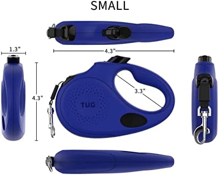 TUG Oval 360° Tangle-Free Retractable Dog Leash with Integrated Waste Bag Dispenser (Small, Blue)