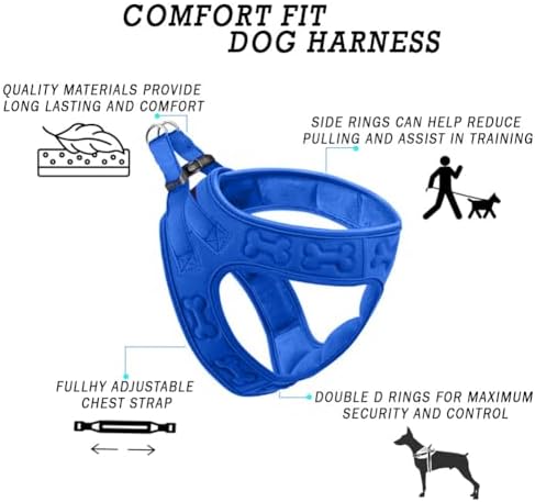 Comfort Fit Dog Harness Step in No Pull Harness for Small Medium Sized Dogs Soft Padded No Escape Harness Adjustable Easy Buckle with Leash Attachment D-Ring Extra Comfort Inside Velvet Plush XS Blue