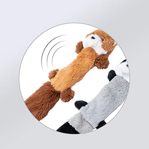 JOYELF Plush Squeaky Dog Toys, No Stuffing Interactive Dog Toys for Medium to Large Dogs with Squeaky and Crinkle Paper for Dog - Fox and Raccoon