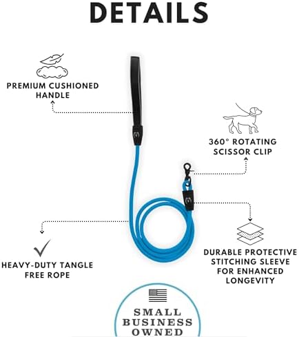 ShawnCo Basecamp Rope Dog Leash (Electric Blue, 5 Feet)