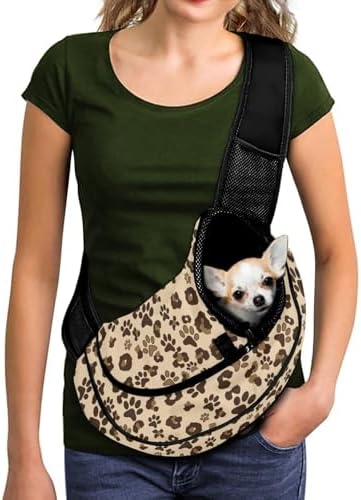 COEQINE Dog Sling Carrier 0-10 Lbs, Bohoo Flower Paw Print Carrier Sling