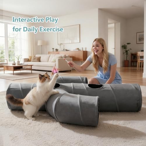 Ownpets Cactus Cat Tunnel 12" with Peek Holes for Indoor Large Cat, Grey