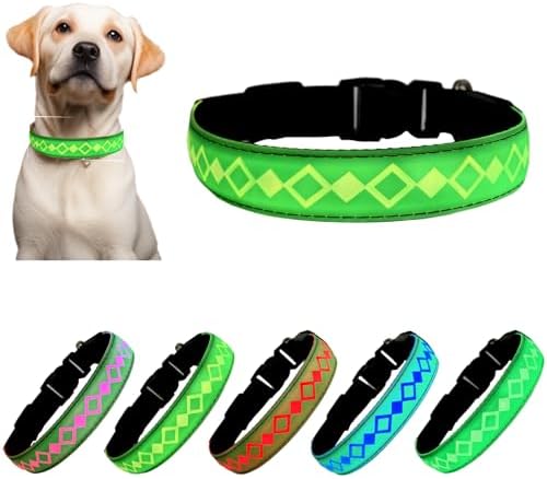 Personalized Flashing Dog Collar with Laser Engraved ID Tag (Green, L#(16.5"-20.4"))
