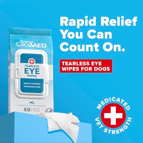TropiClean OxyMed Dog Eye Wipes, Tear Stain Remover for Dogs, 50ct