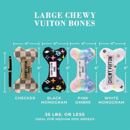 Haute Diggity Dog Chewy Vuiton Bones Plush Dog Toy Set, Designer Parody Toy