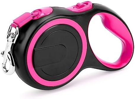 Segarty Pink Retractable Dog Leash, 16ft Heavy Duty Walking Dog Leash for Medium Small Dogs up to 44lb, Anti-Slip Handle 360°Tangle-Free Nylon Tape, One-Handed One Button Lock and Release