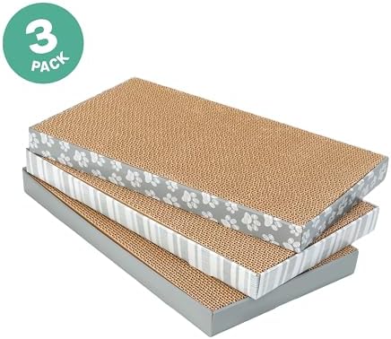 Kitty City Cat Scratcher– 3-Pack Durable Corrugated Cardboard Scratch Pads with Catnip – Double-Sided for Longer Use, Cat Claw Maintenance & Furniture Protection - Size: 10" x 18" - Grey & White