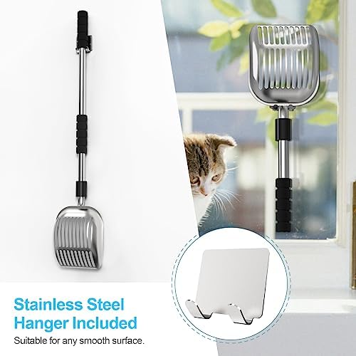 Depets Cat Litter Scoop, Long Handle Metal Litter Scooper - No Bending