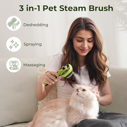 Pecute Self-Cleaning Steam Dog Cat Brush & Leave-in Conditioner, Cool Mist