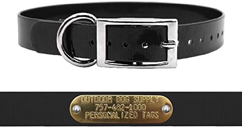 Heavy Duty Waterproof D-Ring Dog Collar w Personalized Name Tag, Black 18"