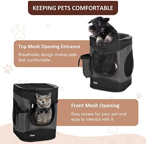 Tirrinia Two-Sided Entry Pet Backpack Travel Carrier for Cats & Small Dogs, Airline-Approved, Padded Back Support, Ideal for Hiking, Walking, Cycling & Outdoor Adventures