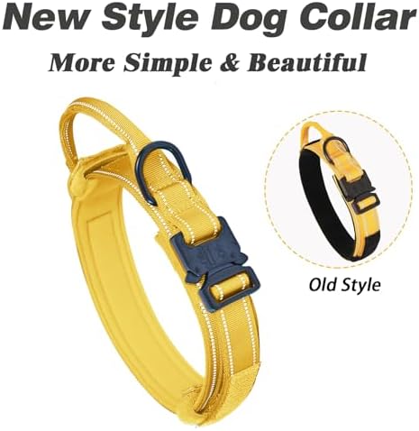 AUBELL Reflective Tactical Heavy Duty Dog Leash and Collar Set,Yellow L