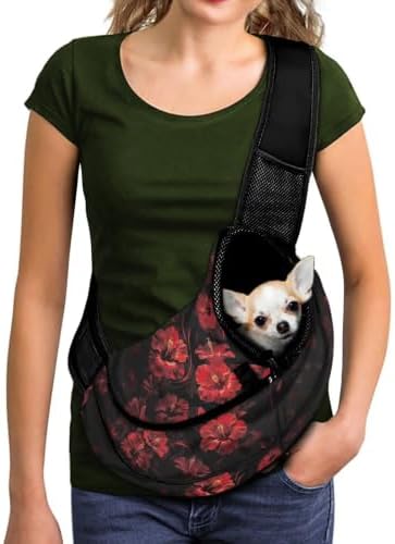 COEQINE Dog Purse Carrier for Small Dog Cute Red Black Rose Printed Puppy
