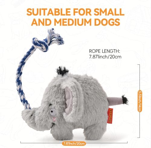 AUSCAT Plush Dog Rope Toy, Durable Squeaky Dog Toys for Puppy Small Medium Dogs (Not for Aggressive Chewers), Crocodile & Elephant & Flamingo