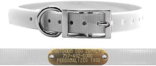 Light Weight Waterproof D-Ring Dog Collar w Custom Name Tag, White