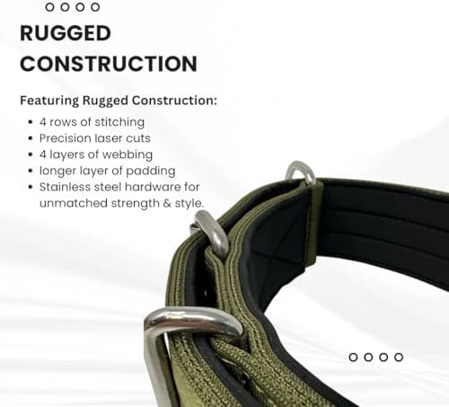 SparkDog Padded Working Dog Collar (Military Green, 2" Padded (16-21" Neck)