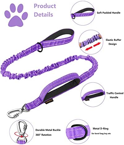 AUBELL Reflective Tactical Heavy Duty Dog Leash and Collar Set,Purple M