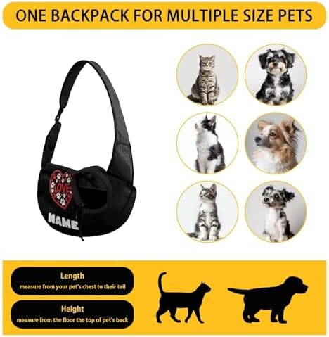 COEQINE Custome Black Red Heart Dog Paw with Name Dog Sling Bag