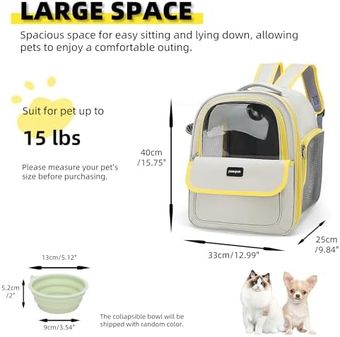 Cat Backpack Carrier for Travel & Hiking - Large Space, Durable & Breathable Pet Carrier for Cats & Small Dogs - Anti-Scratch, Escape-Proof Design (Yellow, Large)