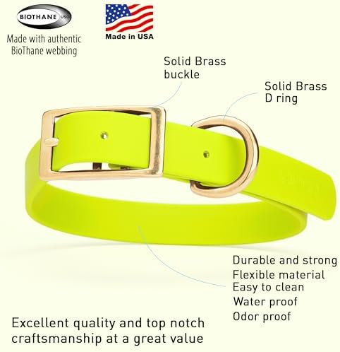 Viper Biothane Heavy Duty Waterproof Dog Collar Strong Coated Nylon Webbing w/Solid Brass Hardware Odor-Proof Easy to Clean High Performance Fits Small Medium or Large Dogs, Safety Yellow