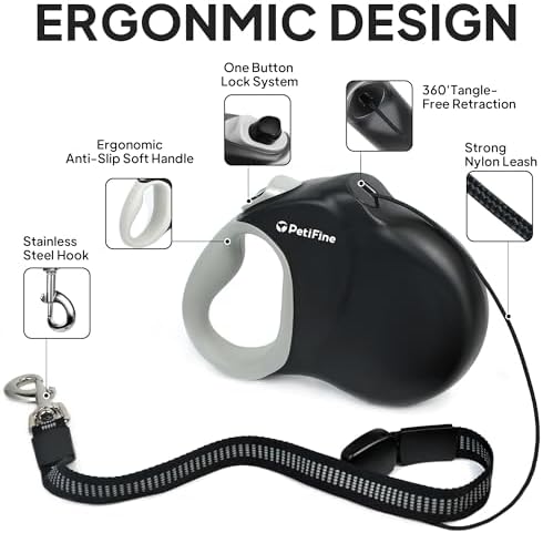 PetiFine Retractable Dog Leash for Large Dogs up to 50kg,30FT Long Leash