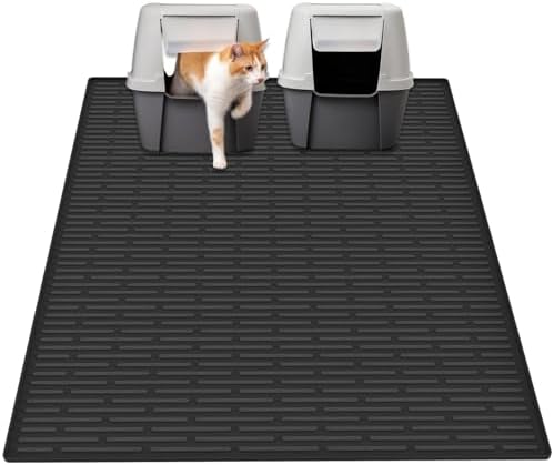 Ultibe 40"x30"(100cmx75cm) Extra Large Silicone Cat Litter Mat, XXL Litter Trapping Mat for Under Litter Box, Non-Slip Waterproof Kitty Litter Catcher, Easy to Clean Mat for Cats, Black