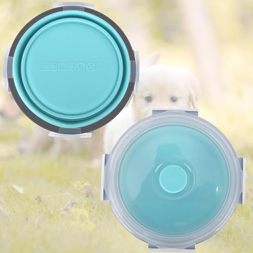 2pcs Collapsible Dog Bowls, Silicone Food & Water Travel Bowl with Lid Portable Expandable Pet Feeding & Drinking Cup/Saucer for Walking, Kennels, and Camping 350ml (Green, Blue)