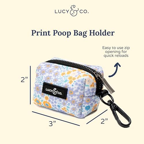 Lucy & Co. Among the Wildflowers Everyday Dog Poop Bag Holder - Leak Proof Dispenser - Hygienic Pet Poop Pickup - Purple Coral Floral