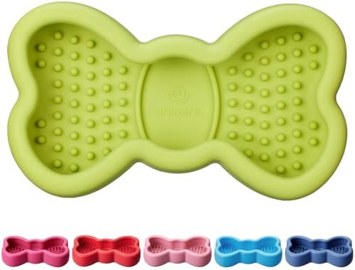 Lick Mat for Dogs, Animire Anti-Spilled Bow Tie Lick Bowls for Anxiety Relief, Silicone Slow Feeder Licking Pad with Suction Cups, Freezeable Dog Enrichment Toy for Boredom and Distraction(Green,L)