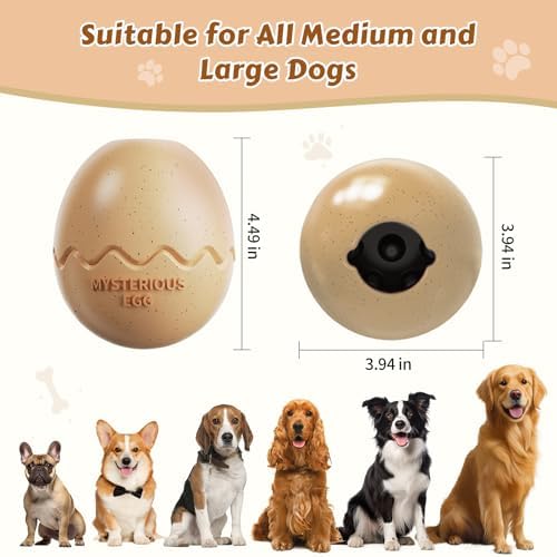 Dog Fillable Toy 3 in 1 Interactive Dog Toys Freeze Lick Summer Cooling Toy Enrichment Treat Dispensing Chew Toy Stuffable Puzzle Slow Feeder for Medium Small Dogs Easy to Clean (Egg-Beige)