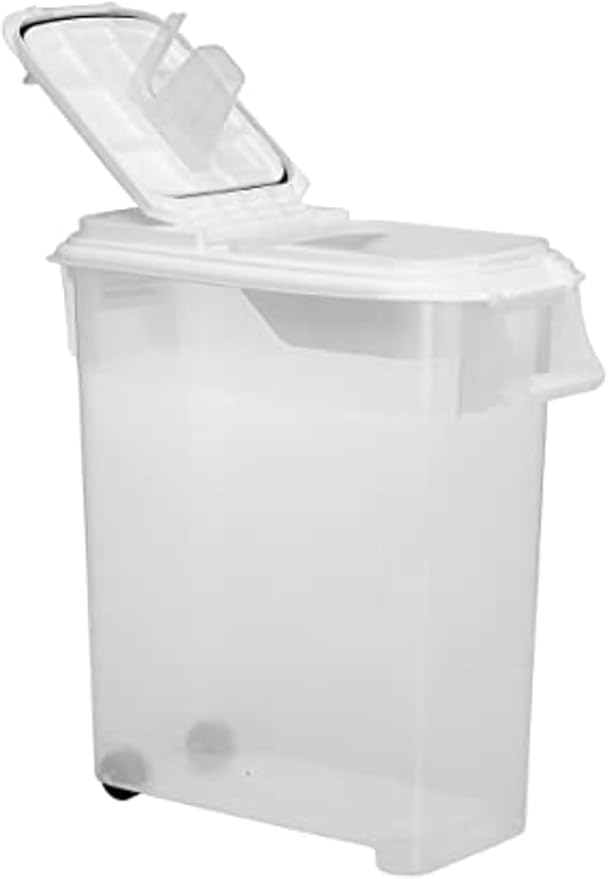 Buddeez Airtight Pet Food Storage Container - 50 QT Capacity Dog Food Storage Container - Cat Food Container, Bird Seed Storage Container, Rolling Storage Bin, Air Tight with White Lid
