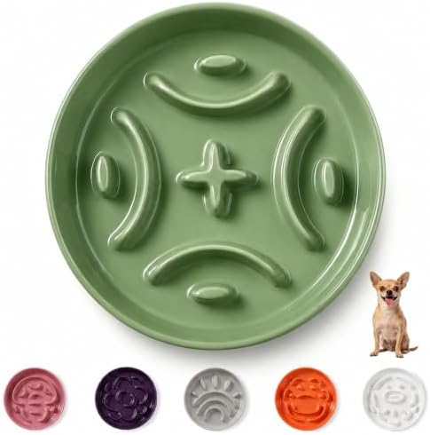 Ceramic Slow Feeder Dog Bowl, 0.8 Cups Anti -Slip Slow Feeding Bowl to Slow Down Eating, 6.3 Inch Dog Food Dish for Small Breeds, Green