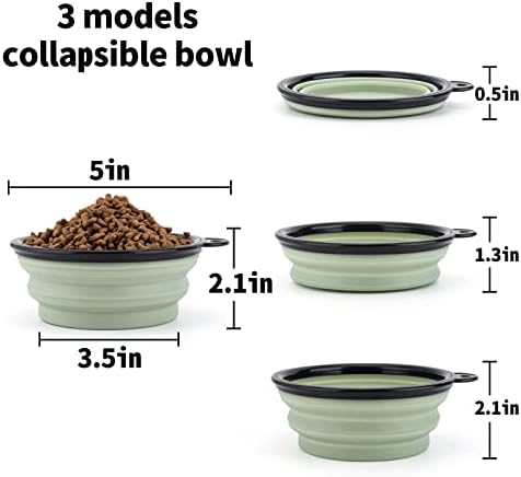 SLSON Collapsible Pet Feeder, 2 Pack Dog Bowls with Cover Lids, Portable Foldable Cat Water Dish Bowl for Pets, Small, Fairy Pink and Sprout Green
