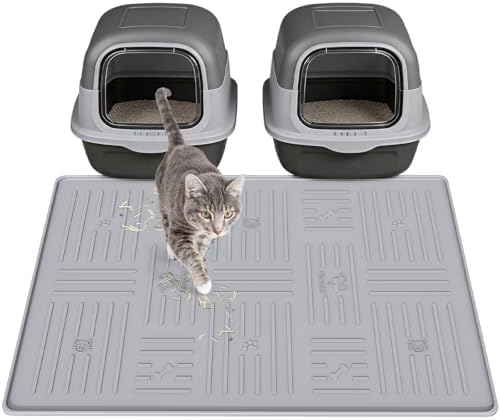 Silicone Cat Litter Mat, 34" X 25" Litter Box Mat, Dark Grey