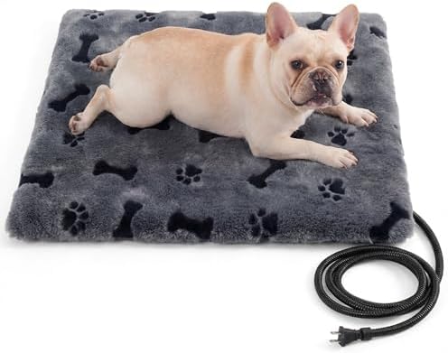 Pet Heating Pad for Cats Dogs Indoor & Sheltered Outdoor Waterproof Heated Cat Bed Heated Dog Bed Chew Resistant Cord Constant Temperature Electric Warming (Grey, M: 20" × 16" × 1.3")