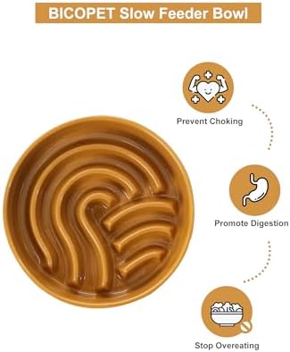 Ceramic Slow Feeder Dog Bowl, Orange, Small