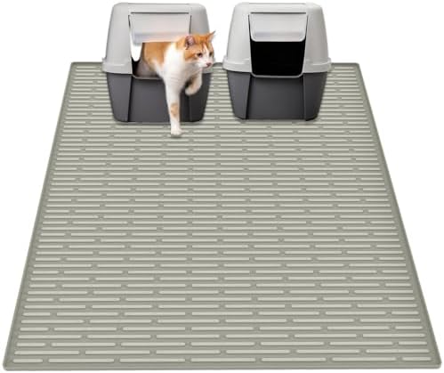 Ultibe 40"x30"(100cmx75cm) Extra Large Silicone Cat Litter Mat, XXL Litter Trapping Mat for Under Litter Box, Non-Slip Waterproof Kitty Litter Catcher, Easy to Clean Mat for Cats, Gray Green
