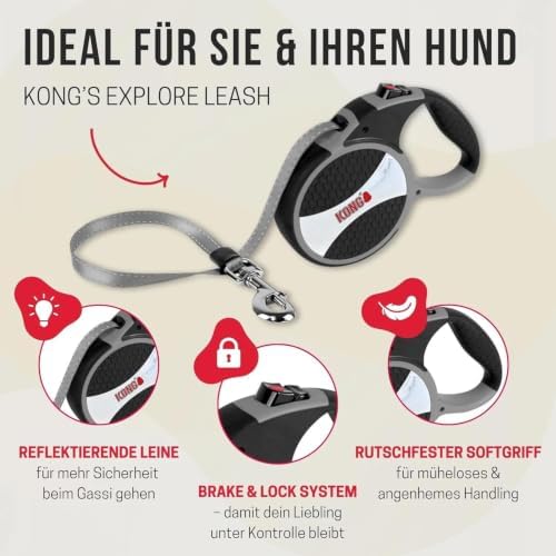 Alcott Kong Explore Retractable Dog Leash, Large, Blue, 24' Long,KNG EXP LG BL