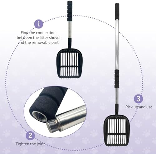 PINVNBY Cat Litter Scooper, Long Handle Litter Sifter Scoop with Litter Scoop Holder Stainless Steel Kitten Scooper Deep Kitty Litter Scooper with Box Metal Detachable Sifting Litter Shovel Set