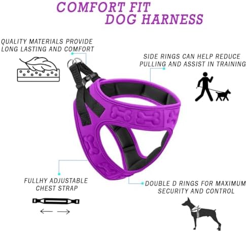 Comfort fit Step-in Dog & Puppy Harness - Comfortable All Weather Dog Vest Harness: Adjustable, Soft Padded, Easy to Put-on for Small, Medium-Sized Dogs.