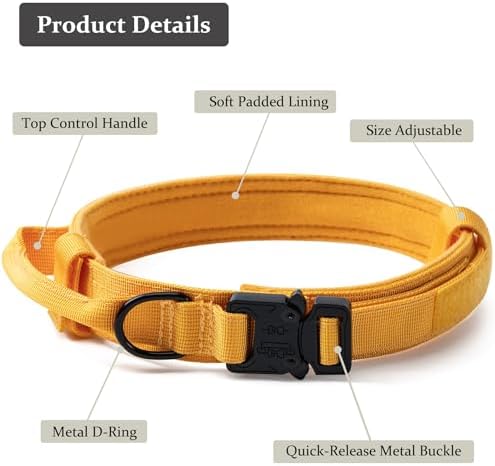 Tactical Dog Collar, Adjustable Military Training Nylon Pet Collar, Yellow M