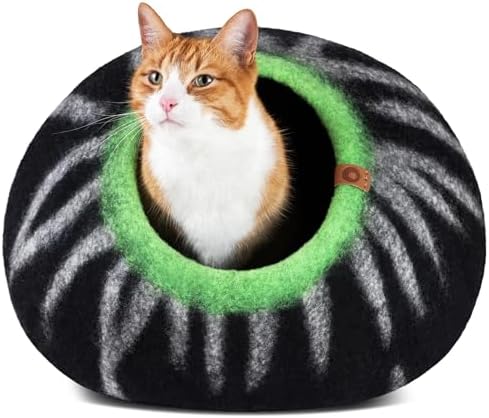 MEOWFIA Cat Cave - Merino Wool Bed for Indoor Cats (Shining Tiger, Large)