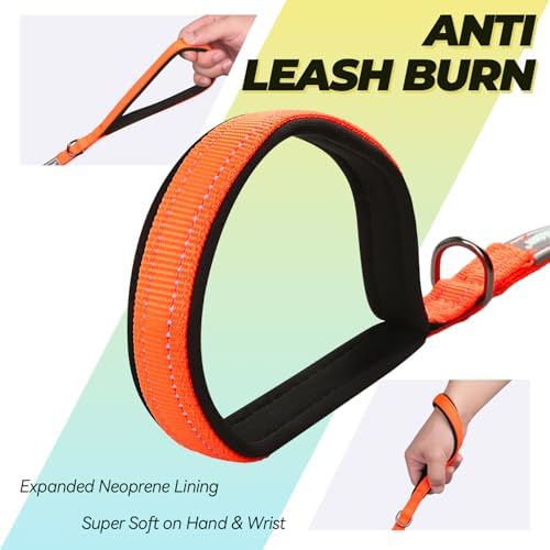 VIVAGLORY Double Handle Dog Leash Twingrip, 6ft x 1/2in, Orange