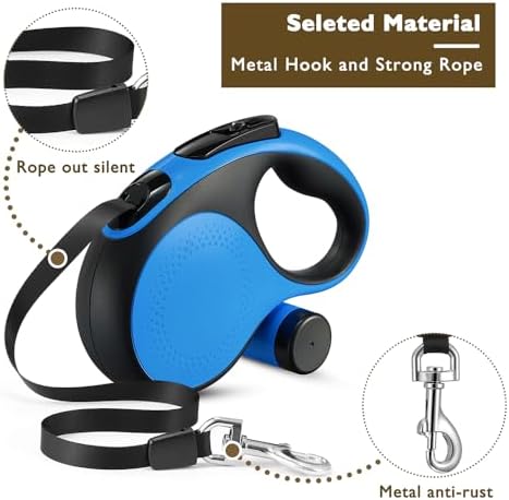 Retractable Dog Leash with Chew Proof Cable,26 ft Durable Dog Leash for Large Medium Dogs up to 110 lbs, 360° untangled, One-Handed Brake. (Blue)