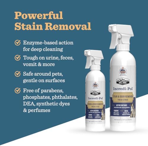 Dr. Pol Incredi-Pol Stain & Odor Remover | Eliminates Dirt, Urine & Feces | Safe and Effective Around Pets & Their Favorite Spots | Trigger Spray for Easy Use | 24 oz | Fresh Citrus