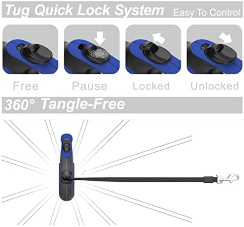 TUG 360° Tangle-Free Retractable Dog Leash with Waste Bag Dispenser (Small, Blue)