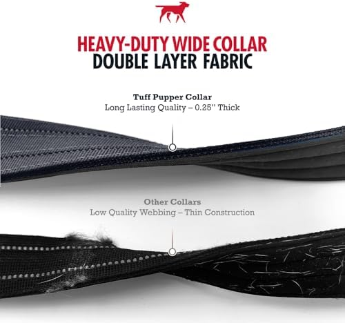 Tuff Pupper Heavy Duty Tactical Dog Collar | 1.5" Wide Ballistic Nylon | Reflective Stitching | Integrated ID Tag Holder | Stainless Steel Buckle | Padded Lining | Medium & Large Dogs (Black, Large)