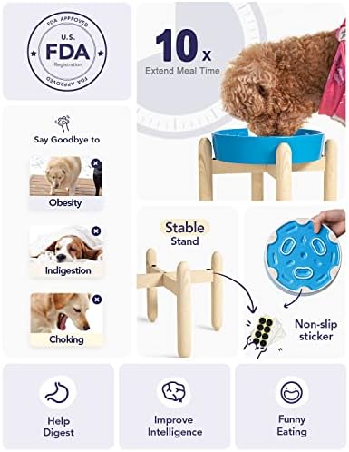 LE TAUCI Ceramic Slow Feeder Dog Bowls for Small and Medium Breed, 1.5 Cups Elevated Dog Bowl for Fast Eaters, Puzzle Bowl for Small Dogs and Cats, Vortex Blue
